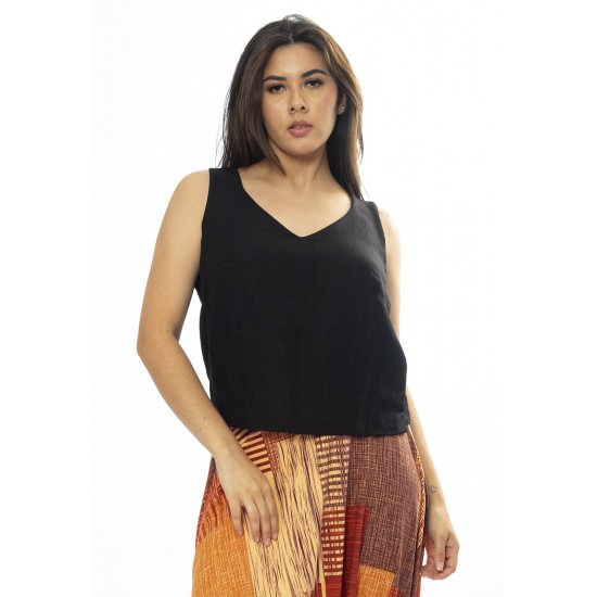Blusa Regata Viscose Gola V Preto
