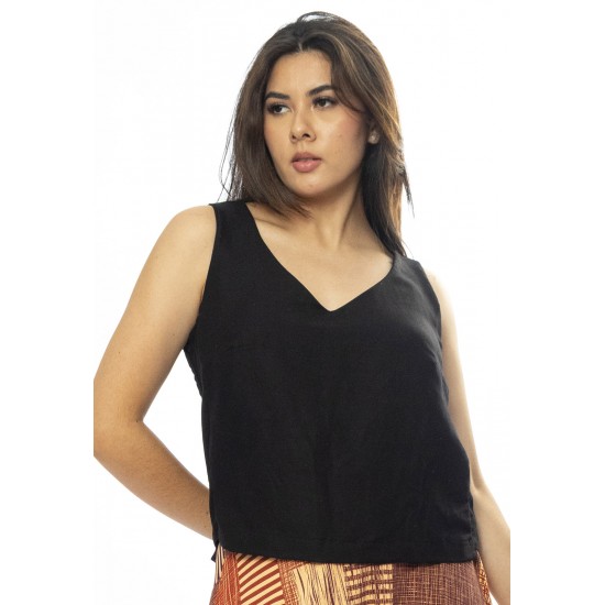 Blusa Regata Viscose Gola V Preto