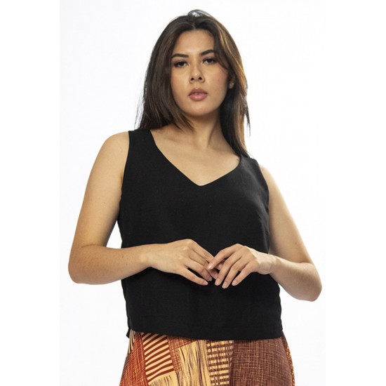 Blusa Regata Viscose Gola V Preto