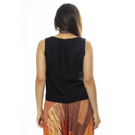 Blusa Regata Viscose Gola V Preto