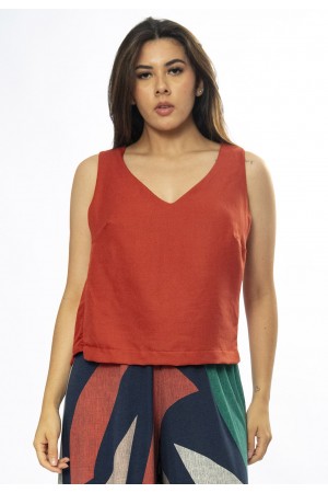 Blusa Regata Viscose Gola V Terracota