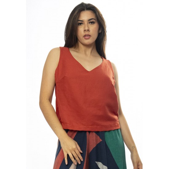Blusa Regata Viscose Gola V Terracota