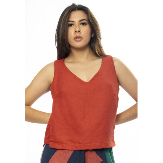 Blusa Regata Viscose Gola V Terracota
