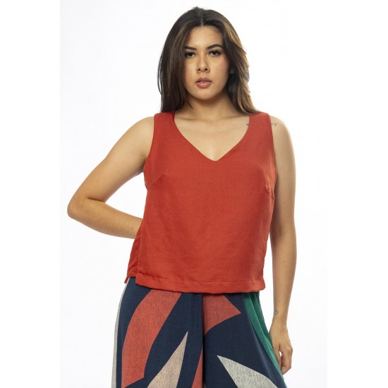 Blusa Regata Viscose Gola V Terracota