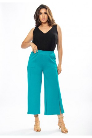 Calça Pantacourt Malha Encorpada Azul