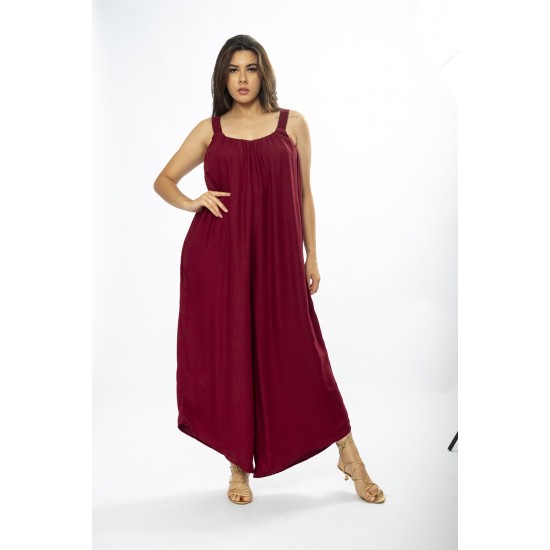 Macacão Saruel Viscose Alça com Elástico Bordô