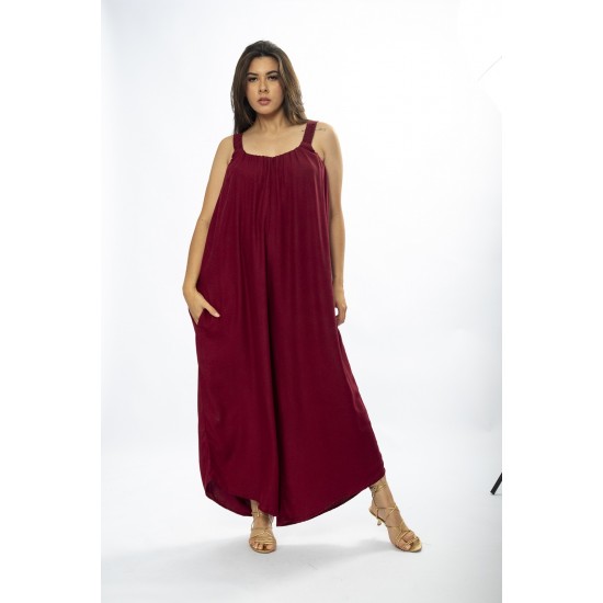 Macacão Saruel Viscose Alça com Elástico Bordô