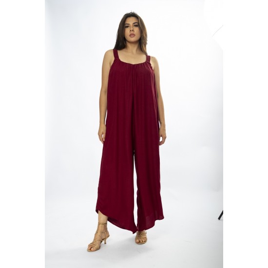 Macacão Saruel Viscose Alça com Elástico Bordô