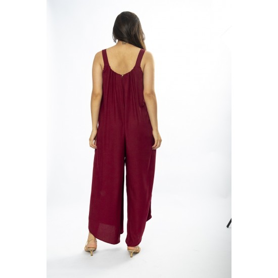 Macacão Saruel Viscose Alça com Elástico Bordô