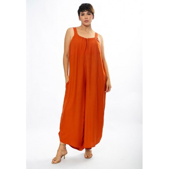 Macacão Saruel Viscose Alça com Elástico Terracota