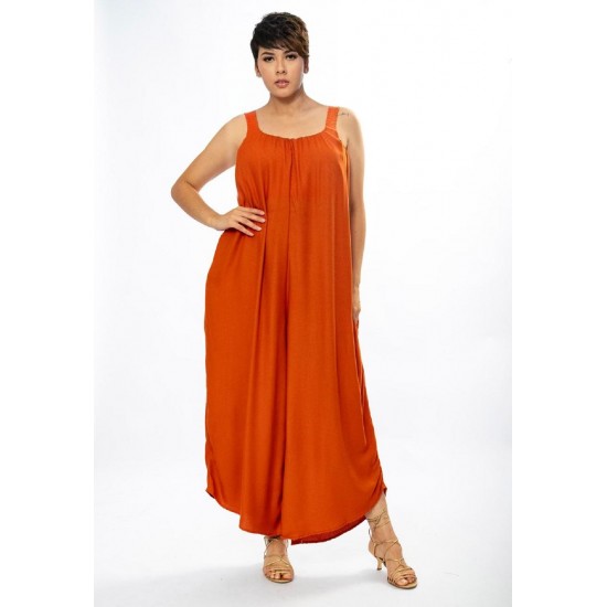 Macacão Saruel Viscose Alça com Elástico Terracota