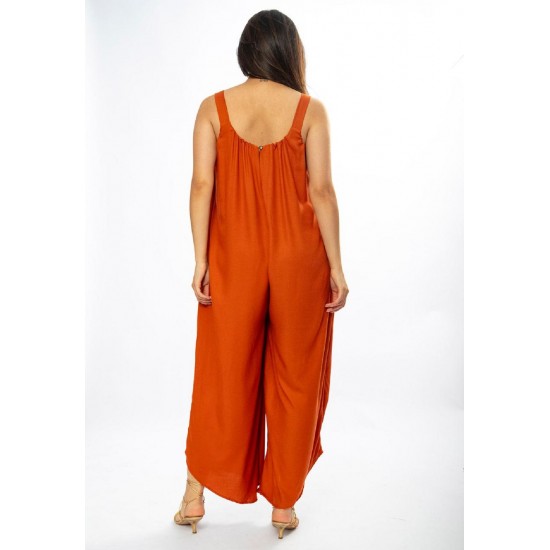 Macacão Saruel Viscose Alça com Elástico Terracota