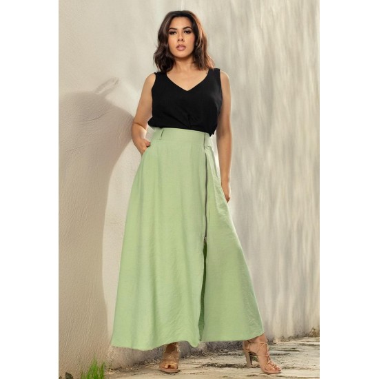 Saia Midi com Zíper Verde Menta