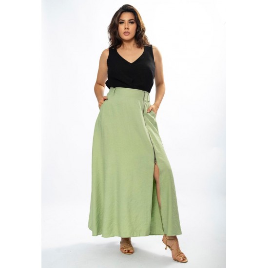 Saia Midi com Zíper Verde Menta