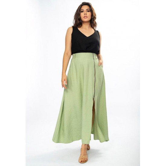 Saia Midi com Zíper Verde Menta