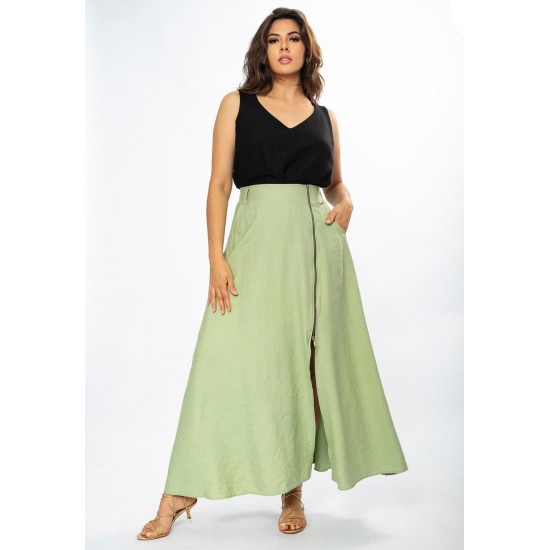 Saia Midi com Zíper Verde Menta
