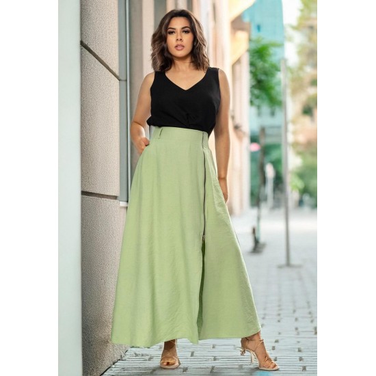 Saia Midi com Zíper Verde Menta