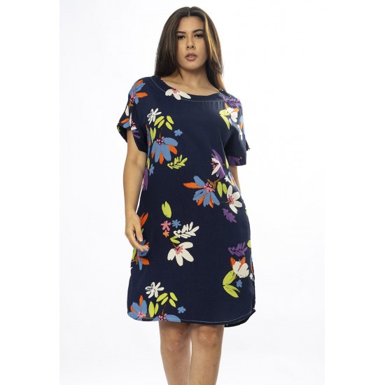 Vestido Curto Viscose com Bolso Estampa Festa das Flores Azul