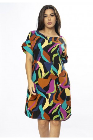 Vestido Curto Viscose com Bolso Estampa Aurora Urbana