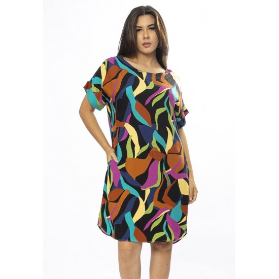 Vestido Curto Viscose com Bolso Estampa Aurora Urbana