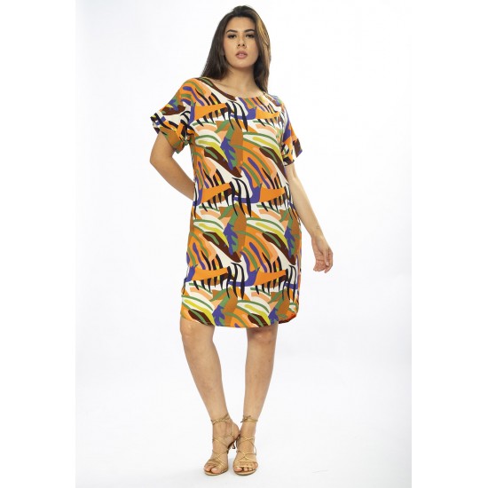 Vestido Curto Viscose com Bolso Estampa Cores Vibrantes