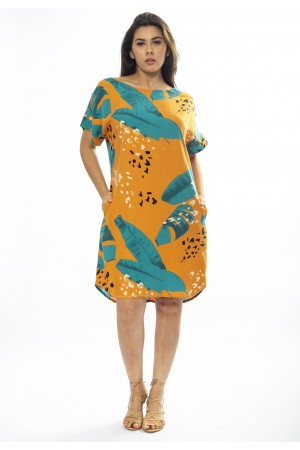 Vestido Curto Viscose com Bolso Estampa Aurora Botânica
