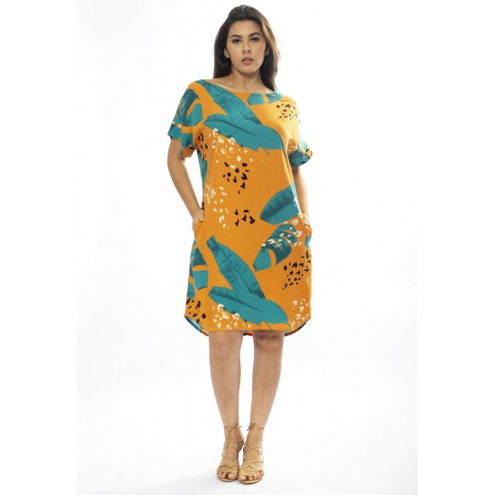 Vestido Curto Viscose com Bolso Estampa Aurora Botânica