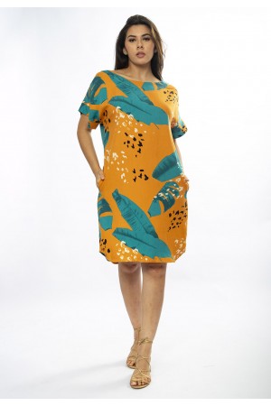 Vestido Curto Viscose com Bolso Estampa Aurora Botânica