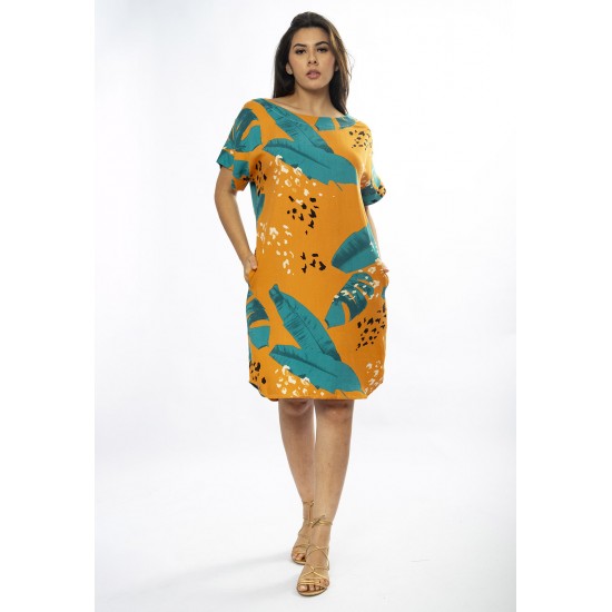 Vestido Curto Viscose com Bolso Estampa Aurora Botânica
