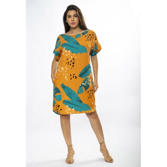 Vestido Curto Viscose com Bolso Estampa Aurora Botânica