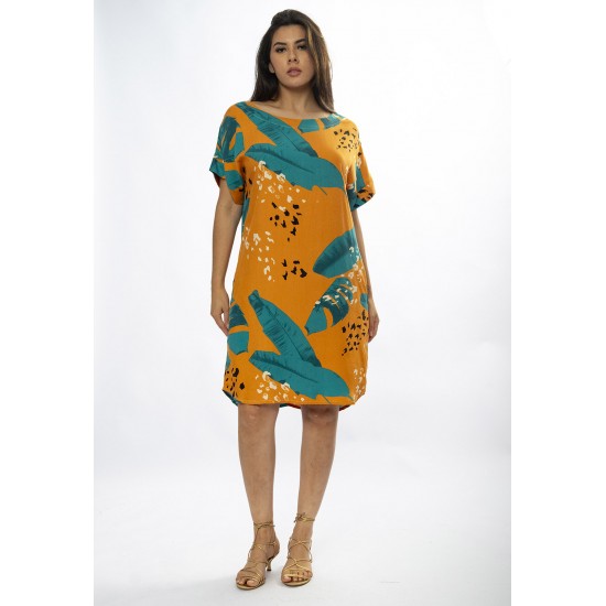 Vestido Curto Viscose com Bolso Estampa Aurora Botânica