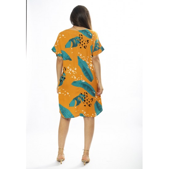 Vestido Curto Viscose com Bolso Estampa Aurora Botânica
