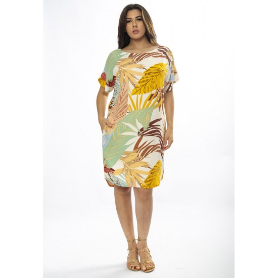 Vestido Curto Viscose com Bolso Estampa Aurora Suave