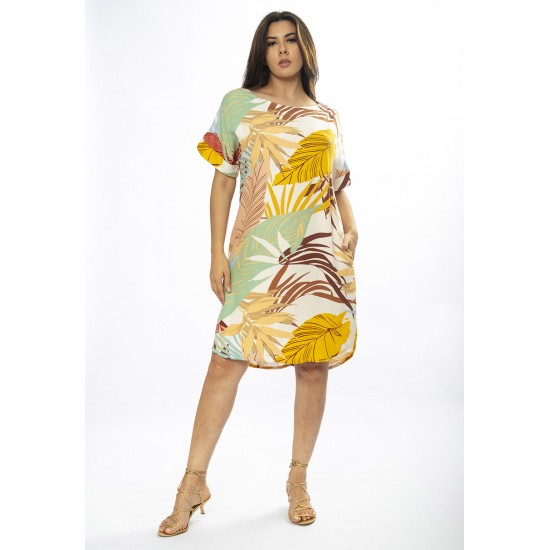 Vestido Curto Viscose com Bolso Estampa Aurora Suave