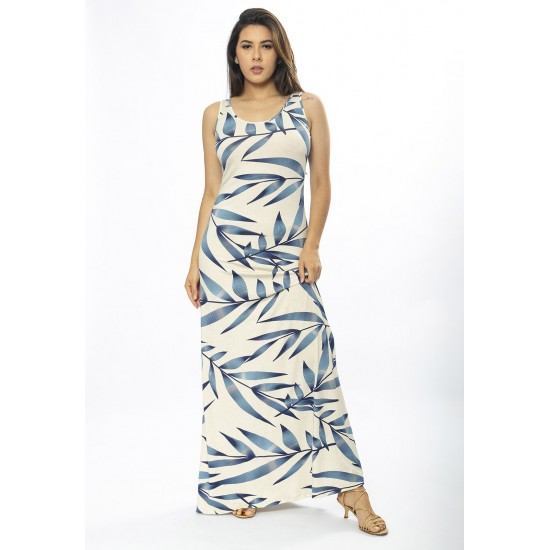 Vestido Longo Butiá Malha Regata Estampa Bambu Azul