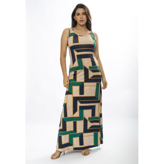 Vestido Longo Butiá Malha Regata Estampa Chapada de Areia