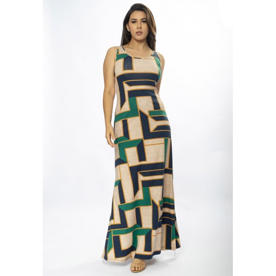 Vestido Longo Butiá Malha Regata Estampa Chapada de Areia