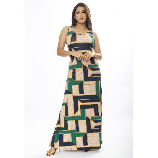 Vestido Longo Butiá Malha Regata Estampa Chapada de Areia