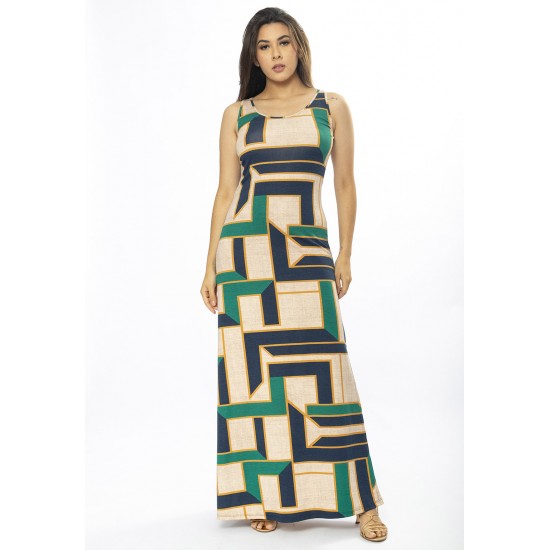 Vestido Longo Butiá Malha Regata Estampa Chapada de Areia