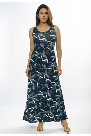 Vestido Longo Butiá Malha Regata Estampa Hibisco Blue