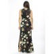 Vestido Longo Butiá Malha Regata Estampa Flores Ébano
