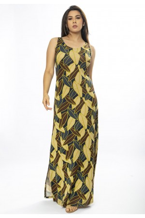 Vestido Longo Butiá Malha Regata Estampa Folhas de Outono