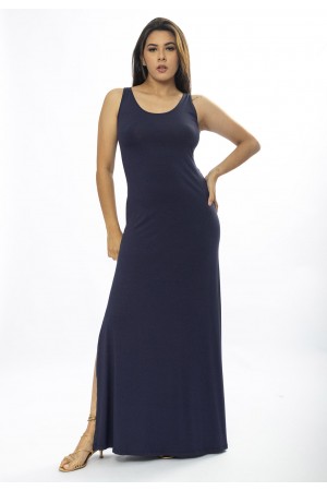 Vestido Longo Butiá Malha Regata Azul Marinho