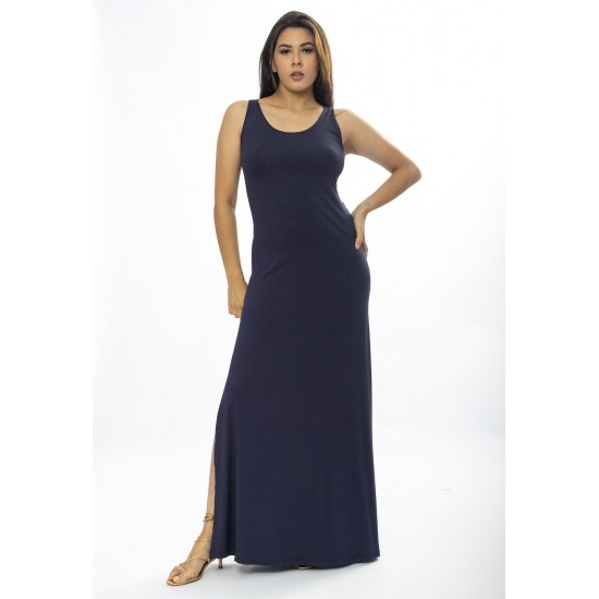 Vestido Longo Butiá Malha Regata Azul Marinho