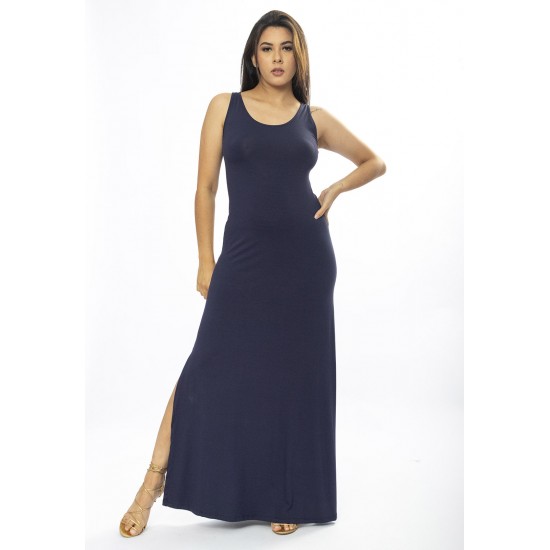 Vestido Longo Butiá Malha Regata Azul Marinho