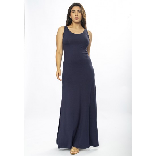 Vestido Longo Butiá Malha Regata Azul Marinho