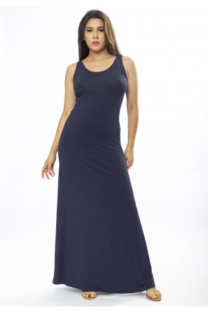 Vestido Longo Butiá Malha Regata Azul Marinho
