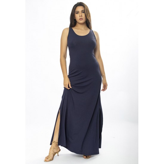 Vestido Longo Butiá Malha Regata Azul Marinho
