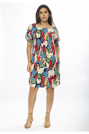 Vestido Curto Viscose com Bolso Estampa Floresce