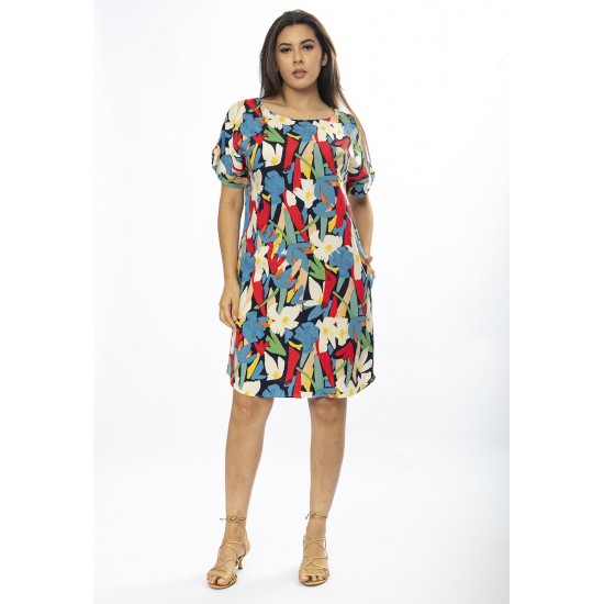 Vestido Curto Viscose com Bolso Estampa Floresce